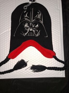 Star Wars Black and Red Kids Earflap Beanie with Darth Vader Graphic